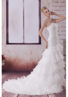 Ruffled Layers Mermaid Sweetheart Court Train Wedding Dress