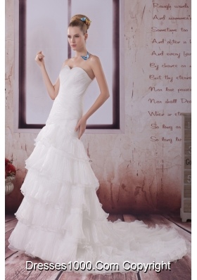 Ruffled Layers Mermaid Sweetheart Court Train Wedding Dress