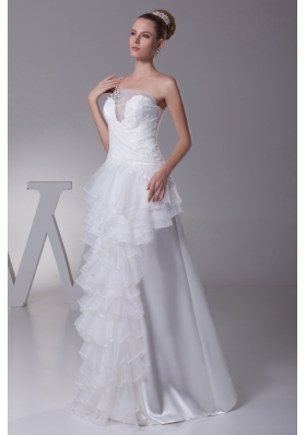 Ruffled Layers One Shoulder long Column Wedding Dress