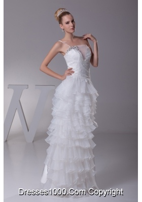 Ruffled Layers One Shoulder long Column Wedding Dress