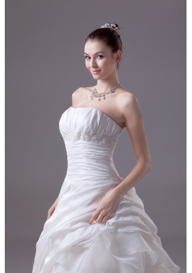 Ruffled Layers Strapless Chapel Train Princess Wedding Dress