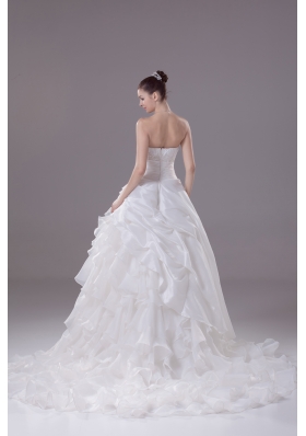 Ruffled Layers Strapless Chapel Train Princess Wedding Dress