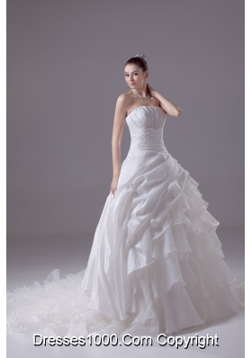 Ruffled Layers Strapless Chapel Train Princess Wedding Dress