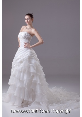 Ruffled Layers Strapless Chapel Train Princess Wedding Dress