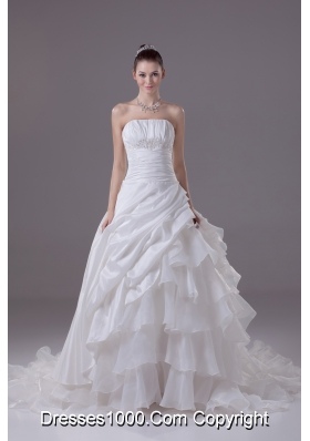Ruffled Layers Strapless Chapel Train Princess Wedding Dress