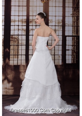 Ruffled Layers Strapless Lace Hand Made Flower Pleat Wedding Dress