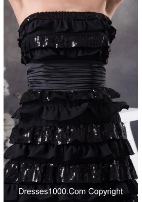 Ruffled Layers Strapless long Column 2013 Prom Dress in Black