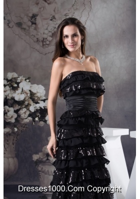 Ruffled Layers Strapless long Column 2013 Prom Dress in Black