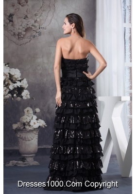 Ruffled Layers Strapless long Column 2013 Prom Dress in Black