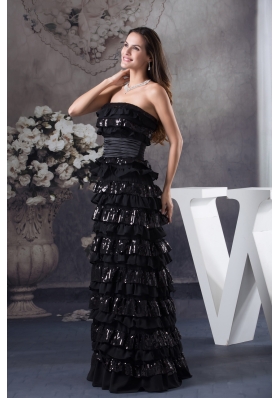 Ruffled Layers Strapless long Column 2013 Prom Dress in Black