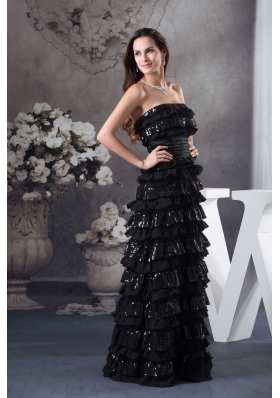 Ruffled Layers Strapless long Column 2013 Prom Dress in Black