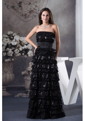 Ruffled Layers Strapless long Column 2013 Prom Dress in Black