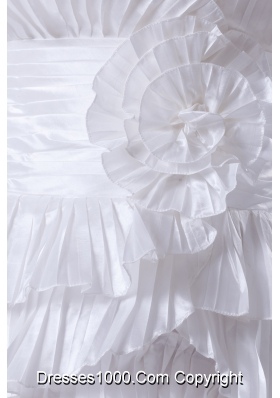 Ruffles and Pleat Strapless Column White long Wedding Dress