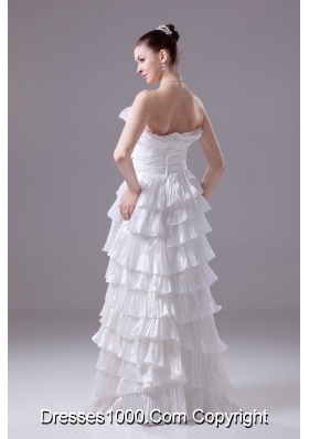 Ruffles and Pleat Strapless Column White long Wedding Dress