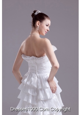 Ruffles and Pleat Strapless Column White long Wedding Dress