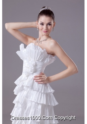 Ruffles and Pleat Strapless Column White long Wedding Dress