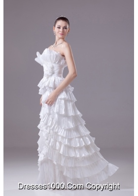 Ruffles and Pleat Strapless Column White long Wedding Dress