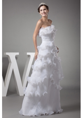 Ruffles Column / Sheath Strapless Long Wedding Dress