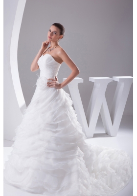 Ruffles Layered Organza Court Train Sweetheart A-Line Wedding Dress