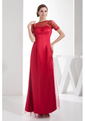 Scoop Ankle-length Sequins Red Mother of the Bride Dress Short Sleeves