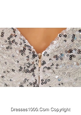 Sequin Mini-length V-neck Cap Sleeves Prom Dress