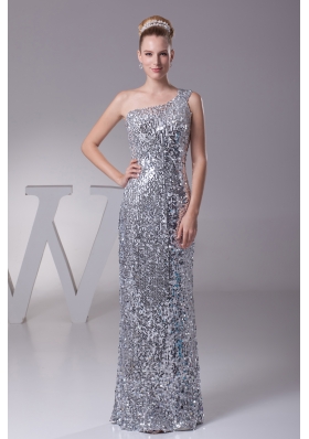 Sequin One Shoulder Column Floor-length Prom Dress