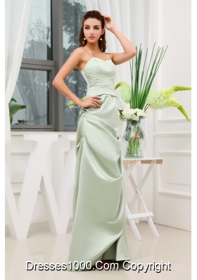 Spaghetti Straps A-line Ruching Long Prom Dress