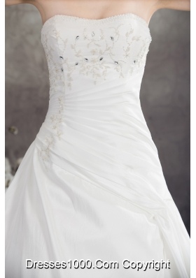 Strapless Beading A-line Brush Train Wedding Dress