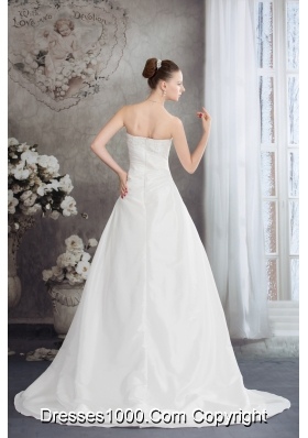 Strapless Beading A-line Brush Train Wedding Dress