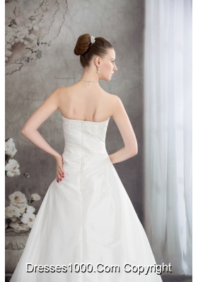 Strapless Beading A-line Brush Train Wedding Dress