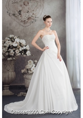 Strapless Beading A-line Brush Train Wedding Dress