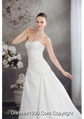 Strapless Beading A-line Brush Train Wedding Dress