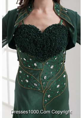 Straps Beading Long Dark Green Jacket Mother Of The Bride Dress