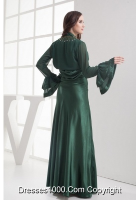 Straps Beading Long Dark Green Jacket Mother Of The Bride Dress