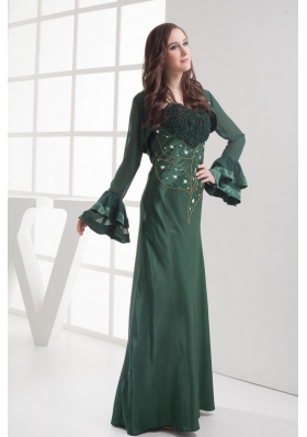 Straps Beading Long Dark Green Jacket Mother Of The Bride Dress