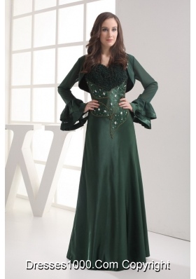 Straps Beading Long Dark Green Jacket Mother Of The Bride Dress