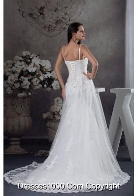 Straps Lace Brush Train A-line Wedding Dress