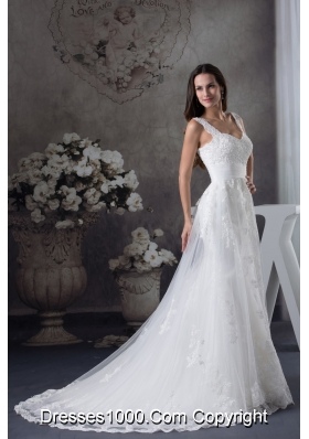 Straps Lace Brush Train A-line Wedding Dress