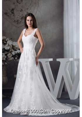 Straps Lace Brush Train A-line Wedding Dress