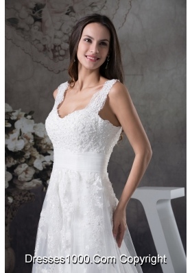 Straps Lace Brush Train A-line Wedding Dress