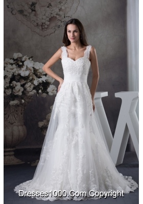 Straps Lace Brush Train A-line Wedding Dress
