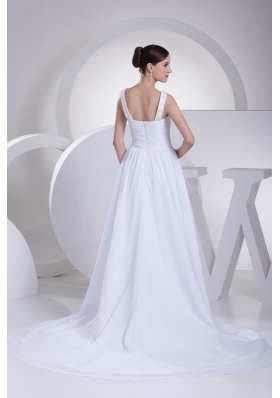 Straps Ruching Beading Court Train Empire Wedding Dress