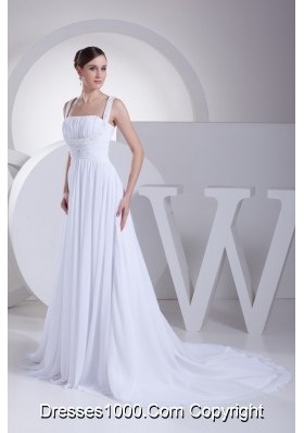 Straps Ruching Beading Court Train Empire Wedding Dress