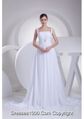 Straps Ruching Beading Court Train Empire Wedding Dress