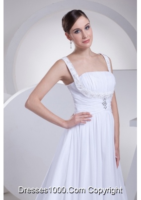 Straps Ruching Beading Court Train Empire Wedding Dress