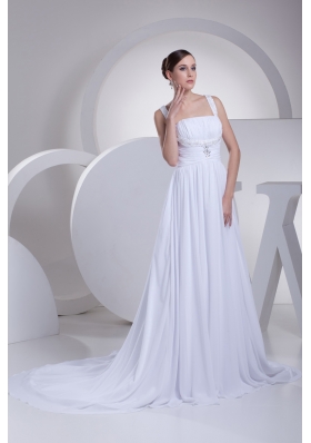 Straps Ruching Beading Court Train Empire Wedding Dress