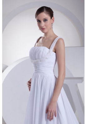 Straps Ruching Beading Court Train Empire Wedding Dress