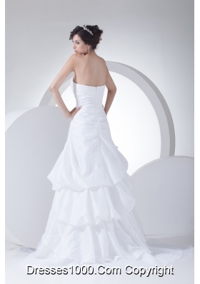 Sweetheart A-line Ruching Brush Train Wedding Dress