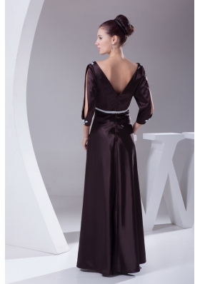 V-neck 3/4 Sleeves Beading Empire Long Mother of Bride Dresses