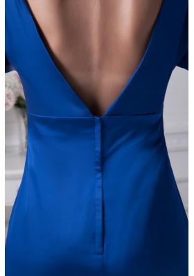 V-neck 3/4 Sleeves Blue Brush Train Mother Of The Bride Dress